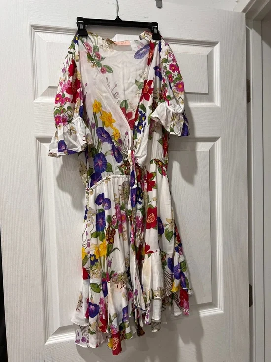 Floral Tie-Front White Summer Dress Gypsy & gold - Picture 1 of 5